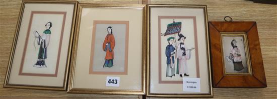 Chinese School, four gouache on pith paper, Studies of courtiers, largest 15 x 8cm
